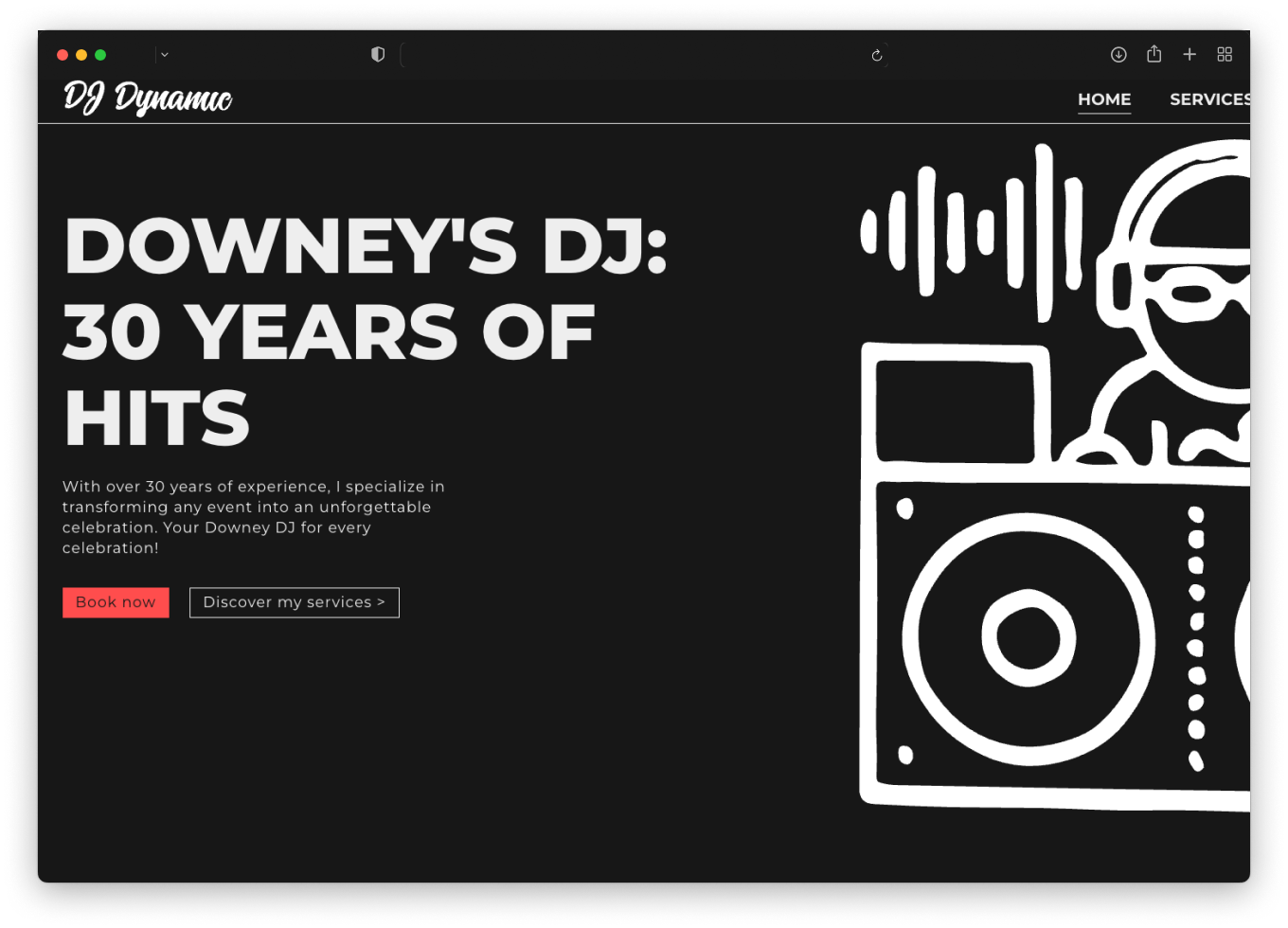 Hero section for DJ Dynamic website