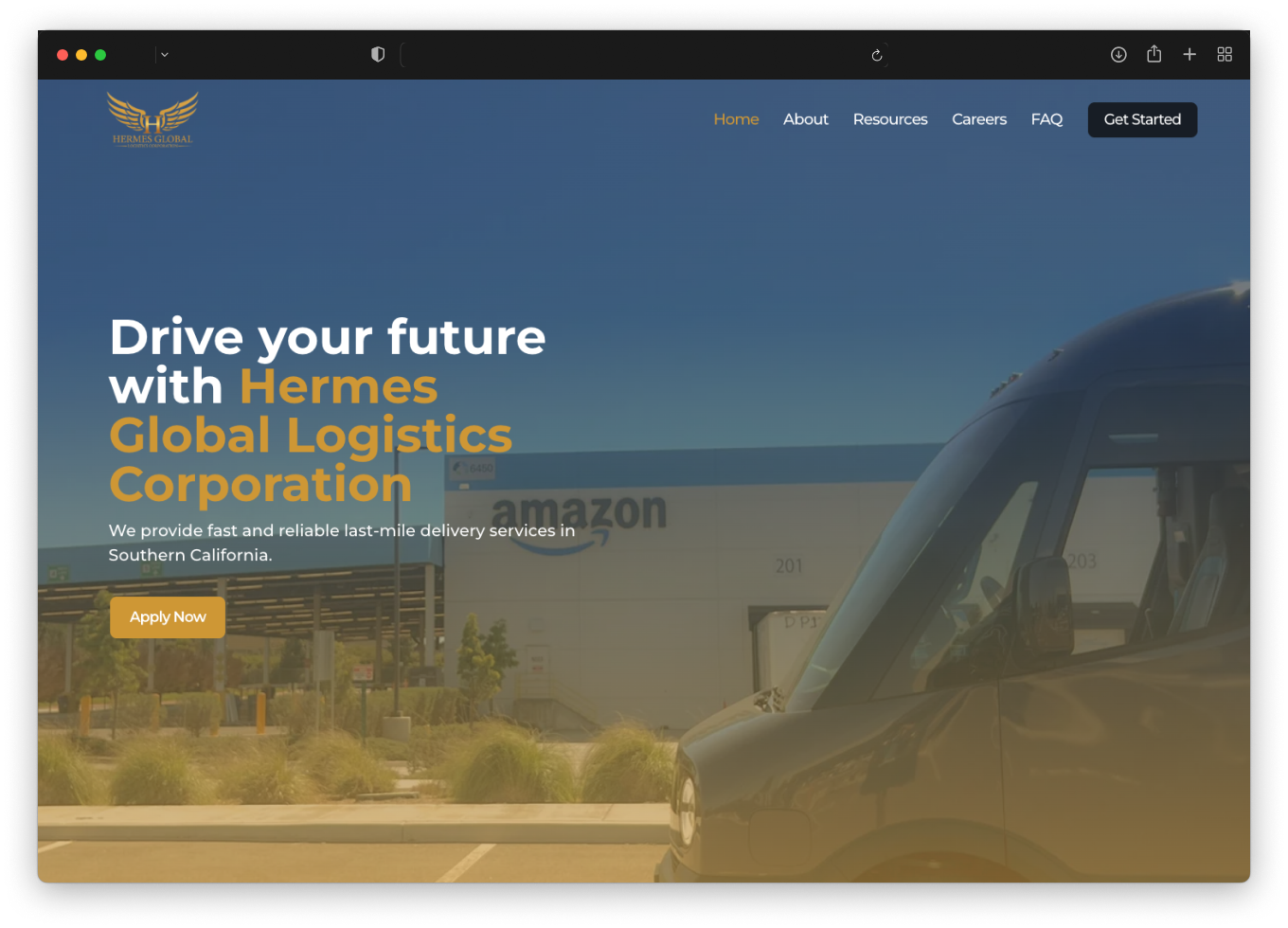 Hero section for Hermes GLC website