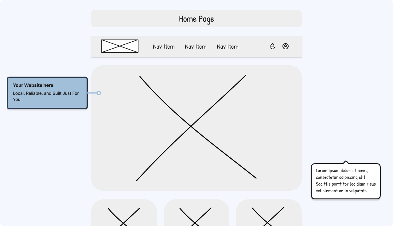 homepage wireframe with text